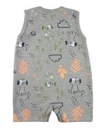 Macacão Bebê Menino Verão Suedine Estampado Manga Cavada Bordado Cachorrinho