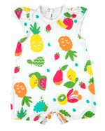 Macacão Bebê Menina Verão Suedine Estampado Manga Cavada Frutas