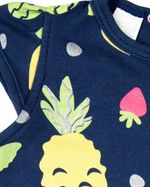 Macacão Bebê Menina Verão Suedine Estampado Manga Cavada Frutas