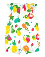 Macacão Bebê Menina Verão Suedine Estampado Manga Cavada Frutas