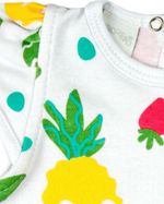 Macacão Bebê Menina Verão Suedine Estampado Manga Cavada Frutas