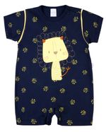 Macacão Bebê Menino Curto Suedine Algodão Estampado Leão