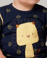 Macacão Bebê Menino Curto Suedine Algodão Estampado Leão