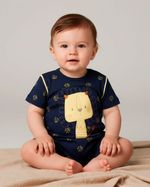 Macacão Bebê Menino Curto Suedine Algodão Estampado Leão