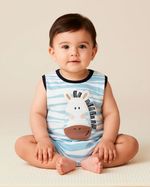 Macacão Bebê Menino Curto Suedine Algodão Estampado Zebra