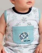 Macacão Bebê Menino Curto Suedine Algodão Estampado Tartarugas