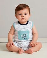Macacão Bebê Menino Curto Suedine Algodão Estampado Tartarugas