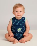 Macacão Bebê Menino Curto Suedine Algodão Estampado Tartarugas