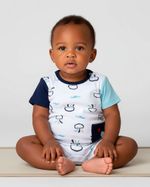 Macacão Bebê Menino Curto Suedine Algodão Estampado Polvos
