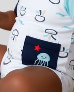 Macacão Bebê Menino Curto Suedine Algodão Estampado Polvos