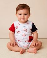 Macacão Bebê Menino Curto Suedine Algodão Estampado Polvos