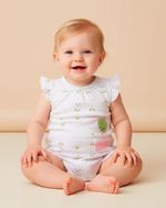 Macacão Bebê Menina Curto Suedine Algodão Estampado Tulipas