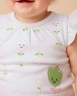 Macacão Bebê Menina Curto Suedine Algodão Estampado Tulipas