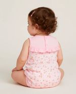 Macacão Bebê Menina Curto Suedine Algodão Estampado Margaridas