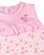 Macacão Bebê Menina Curto Suedine Algodão Estampado Margaridas