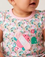 Macacão Bebê Menina Curto Suedine Algodão Estampado Flores Coloridas