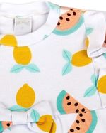 Macacão Bebê Suedine Longo Estampado com Lacinho Melancias