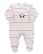 Macacão Bebê Suedine Longo Listrado Silk Ursinho Panda