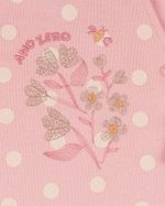 Macacão Bebê Menina Longo Suedine Algodão Estampado Bolinhas Bordado Flor