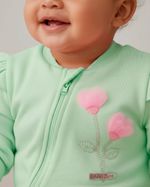 Macacão Bebê Menina Comprido Suedine Algodão Liso Flores Aplicadas