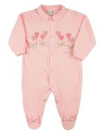 Macacão Bebê Plush Aplicações de Coraçõezinhos e Lacinhos de Cetim