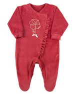 Macacão Bebê Plush Bordado Metalizado Flor com Lacinho