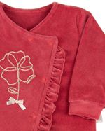 Macacão Bebê Plush Bordado Metalizado Flor com Lacinho