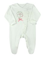 Macacão Bebê Plush Bordado Metalizado Flor com Lacinho