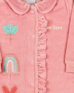 Macacao Bebe Plush Menina Bordado Flor e Arco Íris