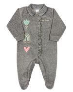 Macacao Bebe Plush Menina Bordado Flor e Arco Íris
