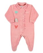 Macacao Bebe Plush Menina Bordado Flor e Arco Íris