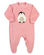 Macacao Bebe Plush Menina Bordado Pinguim com Lacinho