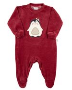 Macacao Bebe Plush Menina Bordado Pinguim com Lacinho