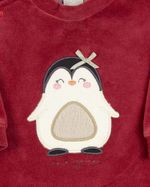Macacao Bebe Plush Menina Bordado Pinguim com Lacinho