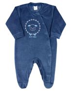 Macacão Bebê Masculino Plush com Pezinho Bordado Ovelhinha
