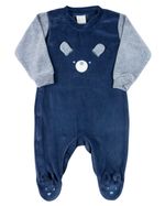Macacao Bebe Plush Menino Bordado Ursinho Orelhas Soltas