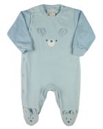 Macacao Bebe Plush Menino Bordado Ursinho Orelhas Soltas