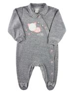 Macacao Bebe Menina Plush com Pezinho Bordado Gatinha