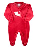 Macacao Bebe Menina Plush com Pezinho Bordado Gatinha
