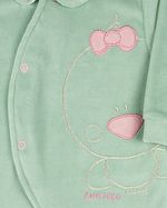Macacao Bebe Plush Feminino com Pezinho Bordado Passarinha