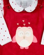 Macacao Bebe Menina Salopete Plush e Body Suedine Bordado Corujinha