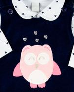 Macacao Bebe Menina Salopete Plush e Body Suedine Bordado Corujinha