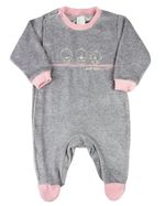 Macacao Bebe Menina Plush com Pezinho Bordado 3 Passaros