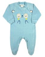 Macacao Bebe Menino Plush Bordado Caretinha de Ursinho