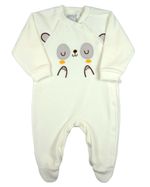 Macacao Bebe Menino Plush Bordado Caretinha de Ursinho