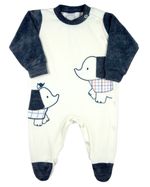 Macacao Bebe Menino Plush Bordados Aplicados Elefantinhos