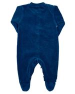 Macacao Bebe Menino Plush Liso e Listrado com Bordados Aplicados de Coelhinhos