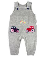 Macacao Salopete Bebe Menino Plush com Body Malha Listrada Bordados Aplicados de Tratores
