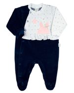 Macacao Bebe Menina Plush Estampado e Liso Bordados Aplicados de Coelhinha