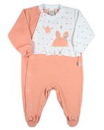 Macacao Bebe Menina Plush Estampado e Liso Bordados Aplicados de Coelhinha